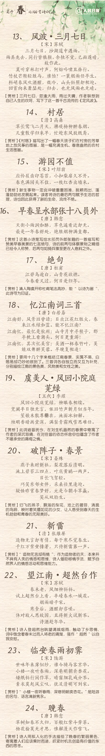 100首關于春的詩詞 與君共賞