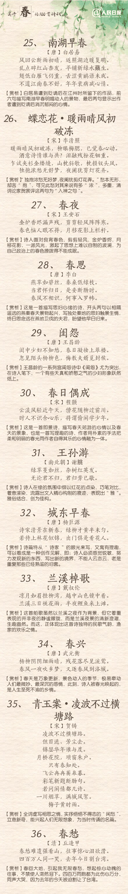 100首關于春的詩詞 與君共賞