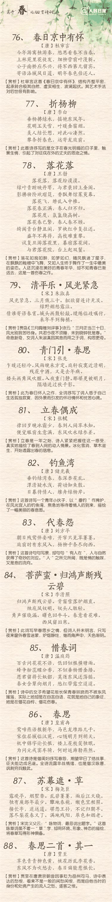 100首關于春的詩詞 與君共賞