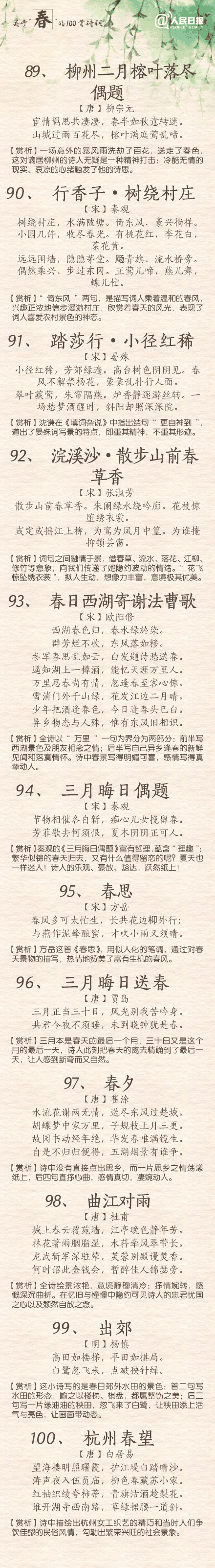 100首關于春的詩詞 與君共賞