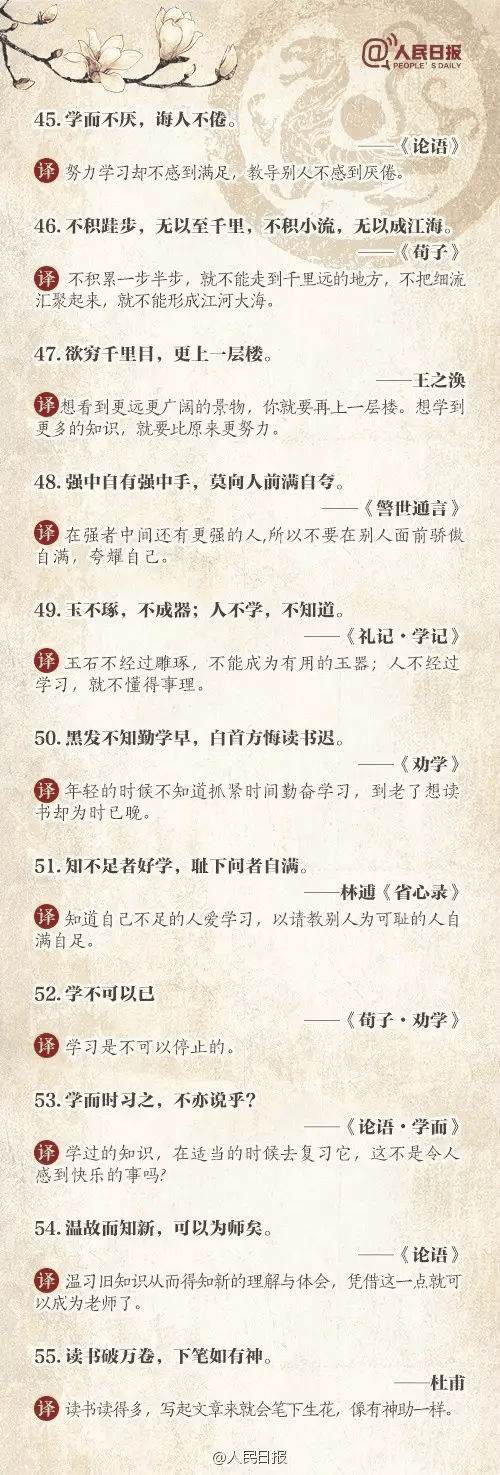 人民日報推薦：100個古代金句，做人、作文都(dōu)用得著(zhe)