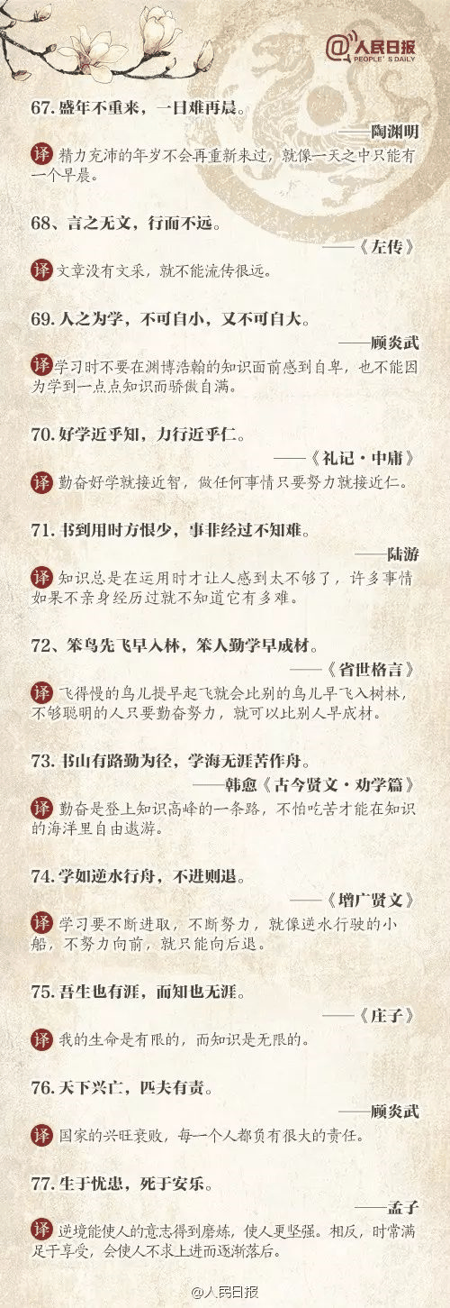 人民日報推薦：100個古代金句，做人、作文都(dōu)用得著(zhe)