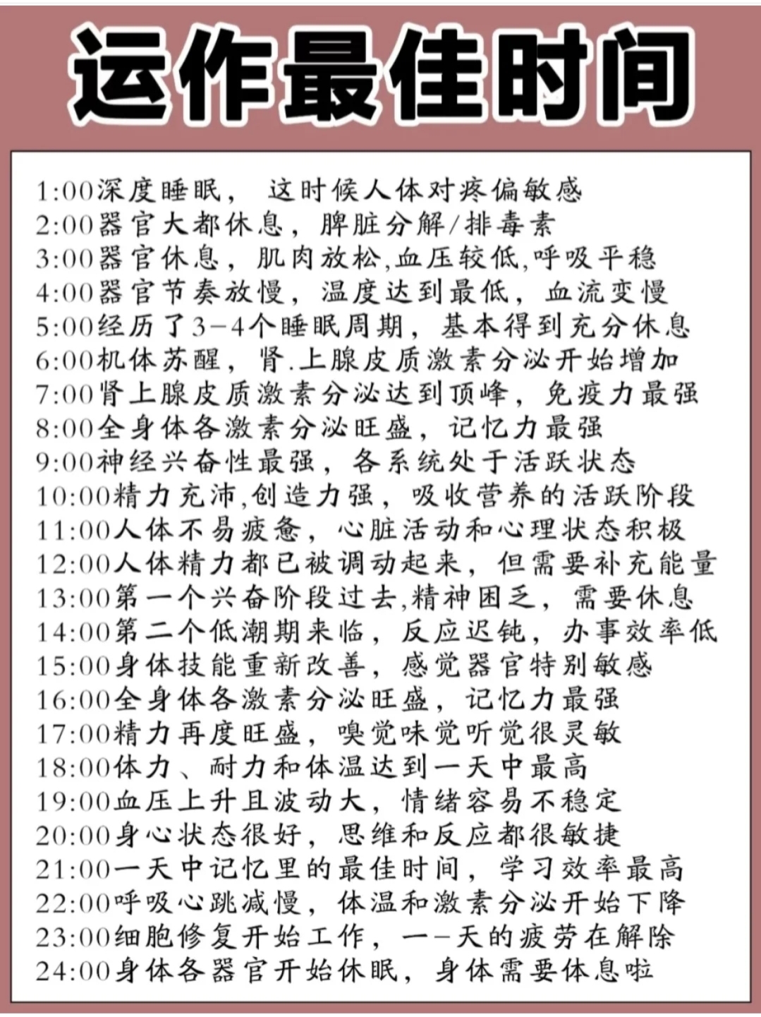 人體正确的作息時間表，身體是革命的本錢。記得轉發(fā)收藏